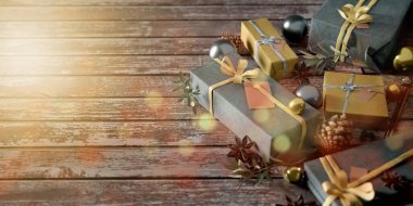 Yılbaşı dekorasyonlu Noel arkaplanı görüntüsü - 3D görüntüleme