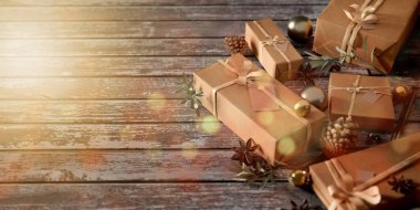 Yılbaşı dekorasyonlu Noel arkaplanı görüntüsü - 3D görüntüleme