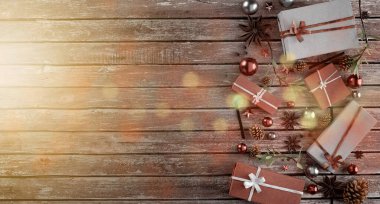 Yılbaşı dekorasyonlu Noel arkaplanı görüntüsü - 3D görüntüleme