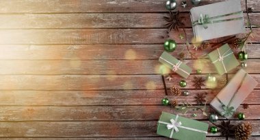 Yılbaşı dekorasyonlu Noel arkaplanı görüntüsü - 3D görüntüleme