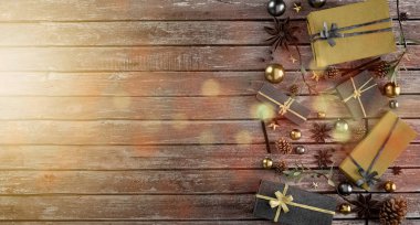 Yılbaşı dekorasyonlu Noel arkaplanı görüntüsü - 3D görüntüleme