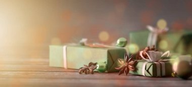 Yılbaşı dekorasyonlu Noel arkaplanı görüntüsü - 3D görüntüleme