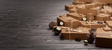 Yılbaşı dekorasyonlu Noel arkaplanı görüntüsü - 3D görüntüleme