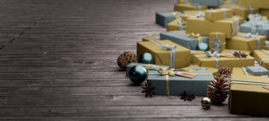 Yılbaşı dekorasyonlu Noel arkaplanı görüntüsü - 3D görüntüleme