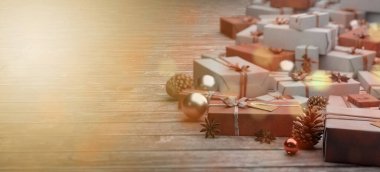 Yılbaşı dekorasyonlu Noel arkaplanı görüntüsü - 3D görüntüleme