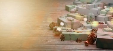 Yılbaşı dekorasyonlu Noel arkaplanı görüntüsü - 3D görüntüleme