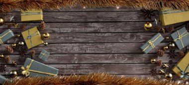 Yılbaşı dekorasyonlu Noel arkaplanı görüntüsü - 3D görüntüleme