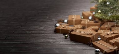 Yılbaşı dekorasyonlu Noel arkaplanı görüntüsü - 3D görüntüleme