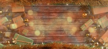 Yılbaşı dekorasyonlu Noel arkaplanı görüntüsü - 3D görüntüleme