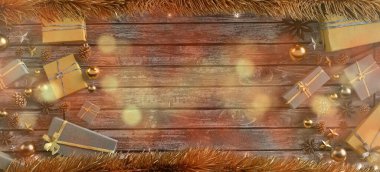 Yılbaşı dekorasyonlu Noel arkaplanı görüntüsü - 3D görüntüleme