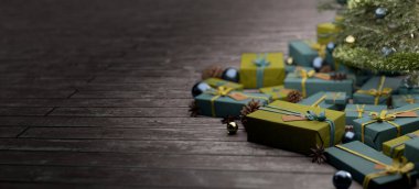 Yılbaşı dekorasyonlu Noel arkaplanı görüntüsü - 3D görüntüleme