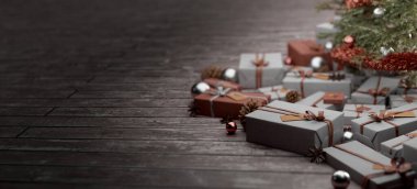 Yılbaşı dekorasyonlu Noel arkaplanı görüntüsü - 3D görüntüleme