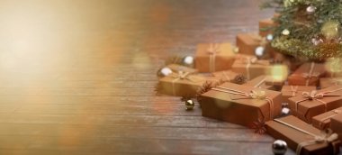 Yılbaşı dekorasyonlu Noel arkaplanı görüntüsü - 3D görüntüleme