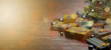 Yılbaşı dekorasyonlu Noel arkaplanı görüntüsü - 3D görüntüleme