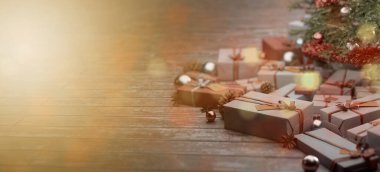 Yılbaşı dekorasyonlu Noel arkaplanı görüntüsü - 3D görüntüleme