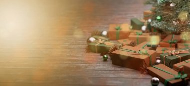 Yılbaşı dekorasyonlu Noel arkaplanı görüntüsü - 3D görüntüleme