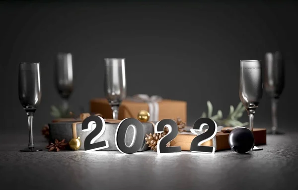 Vue Une Composition Nouvelle Année 2022 Avec Décoration Noël Vacances — Photo