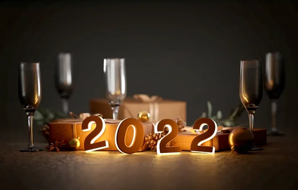 Vista Uma Composição 2022 Ano Novo Com Natal Feriados Decoração — Fotografia de Stock