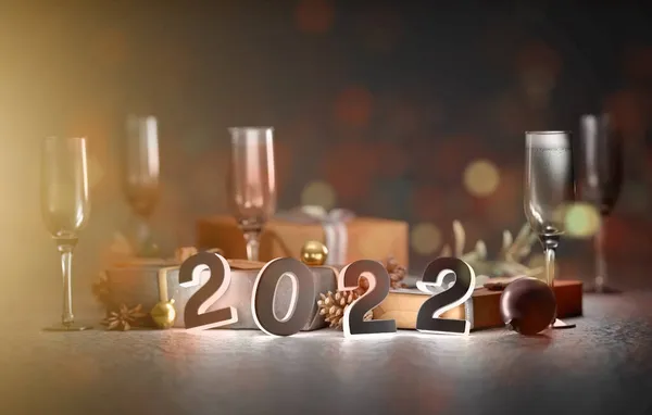 Vue Une Composition Nouvelle Année 2022 Avec Décoration Noël Vacances — Photo