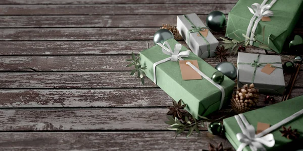 Yılbaşı dekorasyonlu Noel arkaplanı görüntüsü - 3D görüntüleme