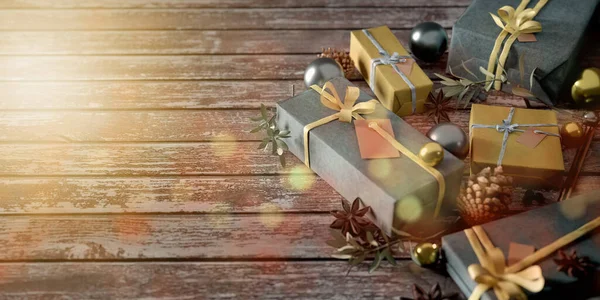 Yılbaşı dekorasyonlu Noel arkaplanı görüntüsü - 3D görüntüleme