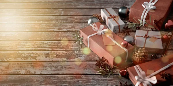 Yılbaşı dekorasyonlu Noel arkaplanı görüntüsü - 3D görüntüleme