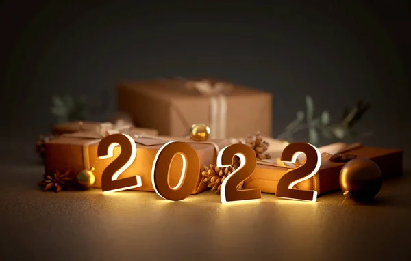 Vista Una Composizione 2022 Nuovo Anno Con Decorazione Vacanze Natale — Foto Stock