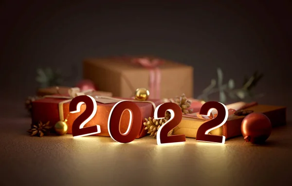 Vista Una Composizione 2022 Nuovo Anno Con Decorazione Vacanze Natale — Foto Stock