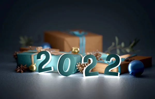 Vista Una Composizione 2022 Nuovo Anno Con Decorazione Vacanze Natale — Foto Stock