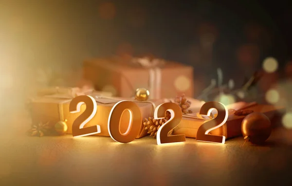 Vista Una Composizione 2022 Nuovo Anno Con Decorazione Vacanze Natale — Foto Stock