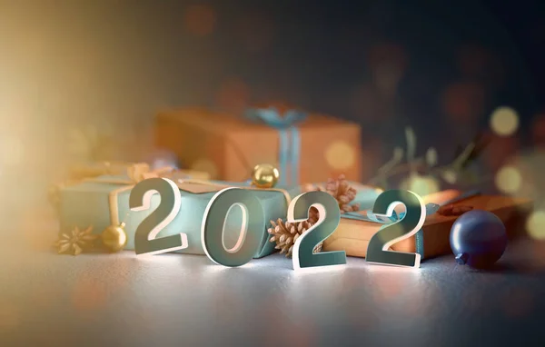 Vista Una Composizione 2022 Nuovo Anno Con Decorazione Vacanze Natale — Foto Stock