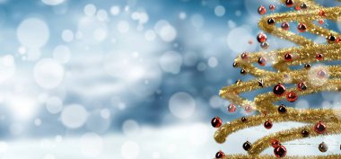 Yılbaşı hediyesi dekorasyonlu bir Noel arkaplanı görüntüsü - 3D görüntüleme