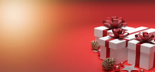 Uitzicht Een Kerstachtergrond Met Kerstcadeaus Decoratie Rendering — Stockfoto