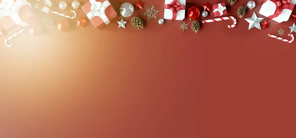 Vista Uno Sfondo Natale Con Decorazione Regali Natale Rendering — Foto Stock