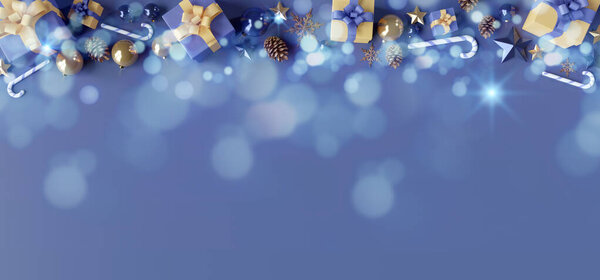 View of a Christmas background with christmas gifts decoration - 3d rendering