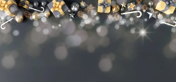 Vista Uno Sfondo Natale Con Decorazione Regali Natale Rendering — Foto Stock