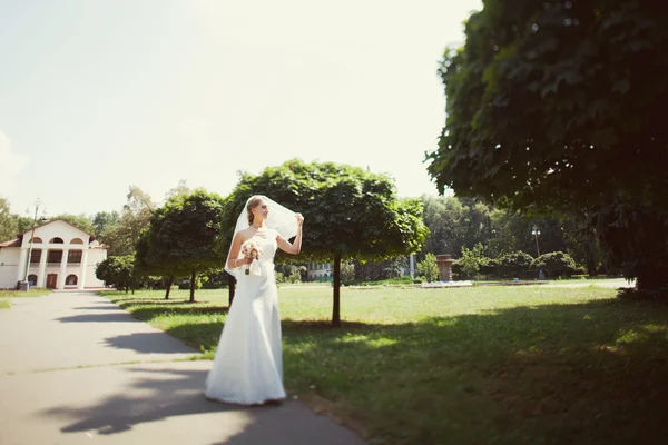 Bride walking in the park — Stock Photo, Image