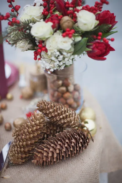 Christmas decorations, wedding table in the park Stock Photo