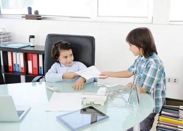 Business children acting as real at office — Stock Photo, Image