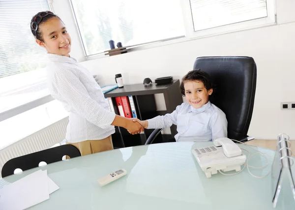 Business children acting as real at office — Stock Photo, Image