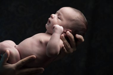 Yeni doğmuş bebek kollarında