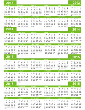 Calendar, New Year 2013, 2014, 2015, 2016 clipart