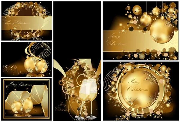Altın merry christmas arka plan koleksiyonları — Stok Vektör