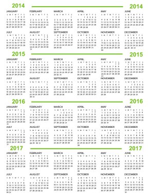 Calendar, New Year 2014, 2015, 2016, 2017 clipart