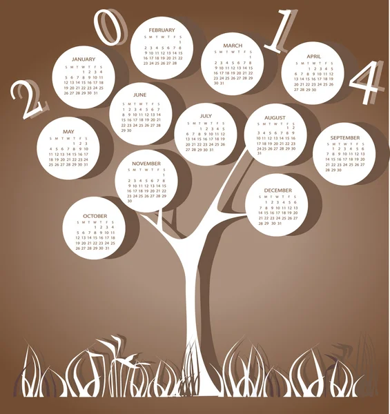 A 2014-es évre vonatkozó fa naptár — Stock Vector