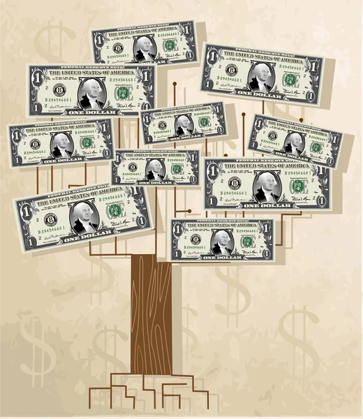 Tree with dollars, vintage vector background — Stock Vector