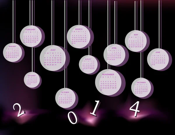 Ημερολόγιο για το 2014 έτος με κύκλους — Διανυσματικό Αρχείο
