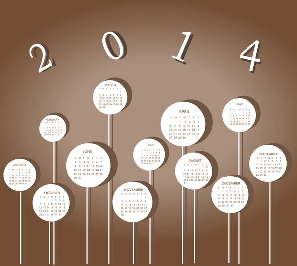 Calendario per l'anno 2014 — Vettoriale Stock