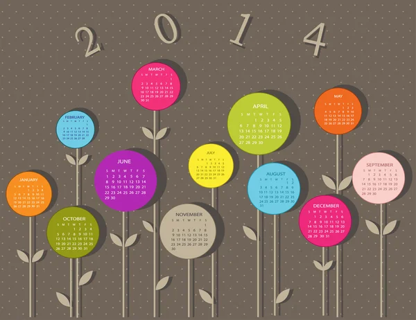 Calendario per anno 2014 con fiori — Vettoriale Stock