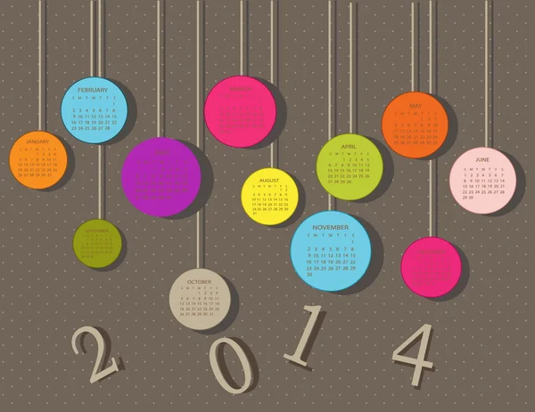 Calendário para 2014 ano com círculos — Vetor de Stock